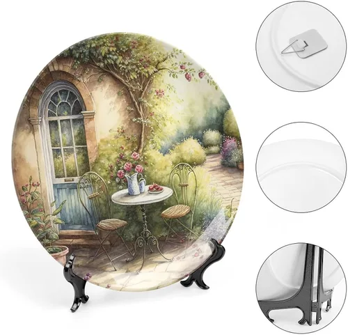 Miniatura 4 de Plato decorativo, acuarela italiana de jardín, placa de exhibición, decoración artística, pintura para el hogar, oficina, fiesta, cena, mesa