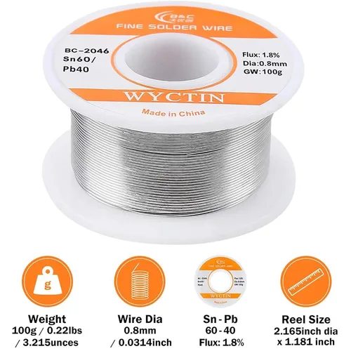 Miniatura 2 de Alambre de soldadura de plomo de estaño 60-40 con rollo de base de colofonia que suelda 2.6 ft m 100G 0.8mm 100g