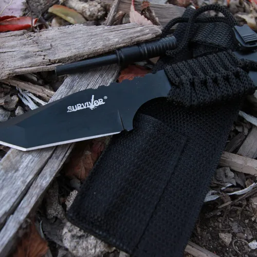 Miniatura 2 de Cuchillo de supervivencia Survivor Series HK-106320 con hoja tanto fija y mango envuelto en cuerda, total de 7 pulgadas, negro