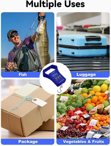 Miniatura 8 de HEETA Báscula de pescado, báscula digital portátil de pesca colgante de 110 libras / 110.2 lbs con pantalla LCD retroiluminada, báscula de equipaje