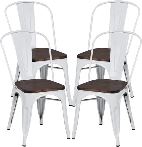 RELAX4LIFE Juego de 4 sillas apilables de metal con respaldo para patio interior y exterior, bistró, cafetería, bar, restaurante, sillas de metal