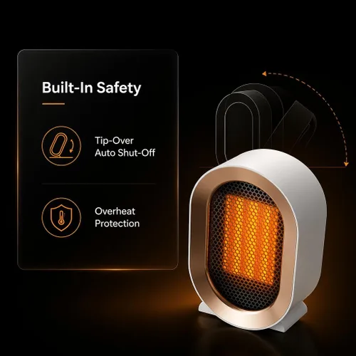 Miniatura 3 de Calentador eléctrico portátil para interiores, calentador de escritorio personal de 1200 W, calefacción silenciosa rápida de cerámica con termostato
