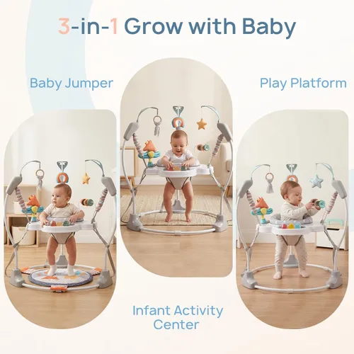 Miniatura 6 de Centro de Actividad para Bebé, Centro de Actividad con Saltador para Bebé con Música, Juguetes Interactivos, Asiento Giratório de 360°, 3 Alturas