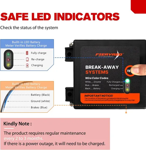 Miniatura 2 de FIERYRED Kit de freno de remolque de prueba LED con batería e interruptor, sistema de controlador de carga lateral, cargador integrado de 12 V 5