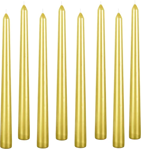 Kemladio - Juego de 8 velas cónicas doradas de 10 pulgadas, queman sin aroma, con una duración de 7.5 horas, velas elegantes para la cena, velas