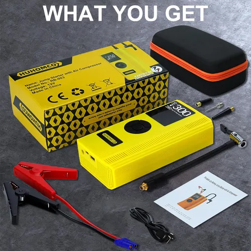 Miniatura 7 de Arrancador de coche 7 en 1 con compresor de aire, paquete de energía portátil de 3000A 12V, inflador digital de neumáticos de 150PSI para 9L