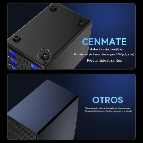 Miniatura 5 de CENMATE Caja de disco duro de 4 bahías con ventilador de enfriamiento para HDD/SSD SATA de 2.5/3.5" con cable USB A/C 3.0, Caja de disco duro sin