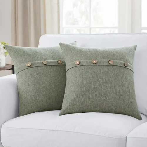 Miniatura 15 de Meekio Juego de 2 fundas de almohada cuadradas de color verde salvia de 22 x 22 pulgadas, fundas de almohada rurales de estilo bohemio con botones