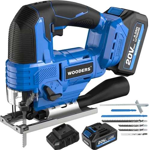 Sierra de calar inalámbrica sin escobillas de 20 V con batería de 4.0 Ah 3200SPM, carrera de 1 pulgada | Heavy-Duty Variable Speed Jigsaw Tool with