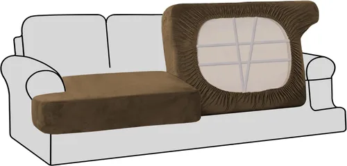 Miniatura 18 de H.VERSAILTEX Fundas de terciopelo elástico para silla con cojín en forma de T para sala de estar, funda de sofá, funda de asiento con cojín
