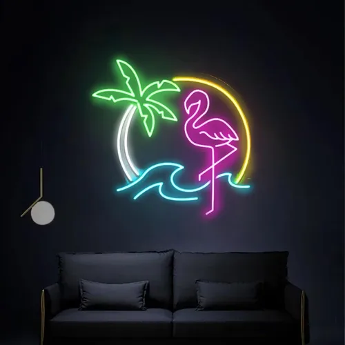 Miniatura 13 de Letrero de neón con diseño de flamenco y puesta de sol de 16 pulgadas para decoración de pared, flamenco rosa para fiesta, hogar, vacaciones, bar