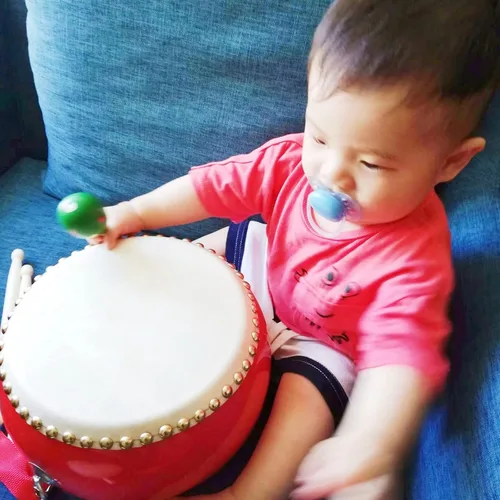 Miniatura 3 de Tambores Percusión Tambor Chino Pandereta de Mano Taiko Bongos Regalos Musicales Instrumentos para Niños Conjunto de Aprendizaje Sensorial Niño