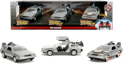 Jada Back to The Future 1:32 Time Machine Paquete de 3 autos fundidos a presión, juguetes para niños y adultos