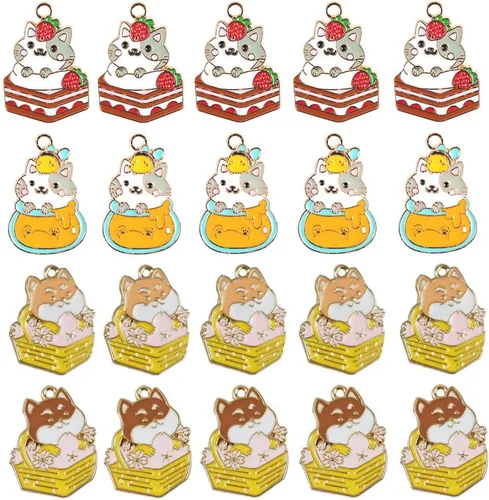 Dijes de animales, lindos dijes esmaltados para pasteles, gatos, perros, 20 piezas de aleación de animales de dibujos animados para hacer joyas,