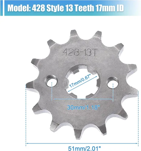 Miniatura 3 de X AUTOHAUX 1 juego de 428 estilo 13 dientes 0.669 in ID motocicleta piñón delantero para motocicleta 50cc 70cc 110cc 125cc motocicleta Dirt Pit Bike
