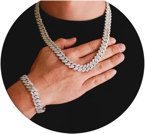 Miniatura 3 de Cadena y pulsera de eslabones cubanos de oro y plata para hombres y mujeres Collar de diamantes Iced Out Miami Cuban Hip Hop Joyería