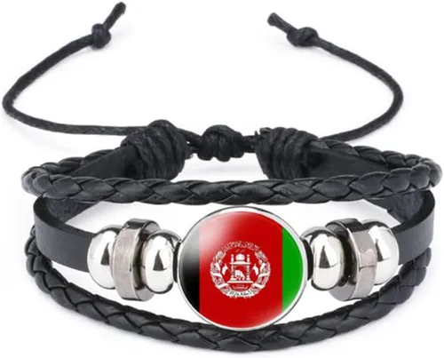 vmcoatdu Mundial Muchas Banderas Nacionales Brazalete Retro de Aleación de Cuero para Pulsera de Cuerda Trenzada de Bandera Nacional