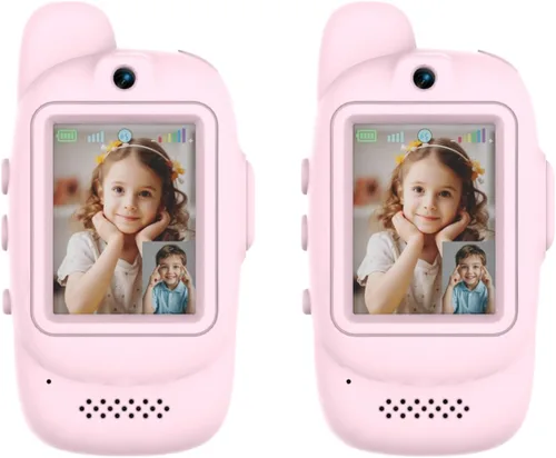 Miniatura 5 de Walkie Talkies de video para niños, paquete de 2 walkie talkies recargables para niños, largo alcance, ideal para juegos familiares, exteriores