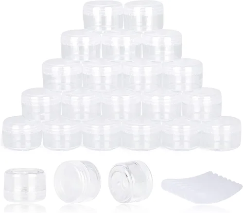 Miniatura 29 de 100 piezas de 5 gramos Envases de muestra, tarros vacíos de 5 ml con tapas, envases cosméticos pequeños, tarros de muestra mini con 8 piezas de mini