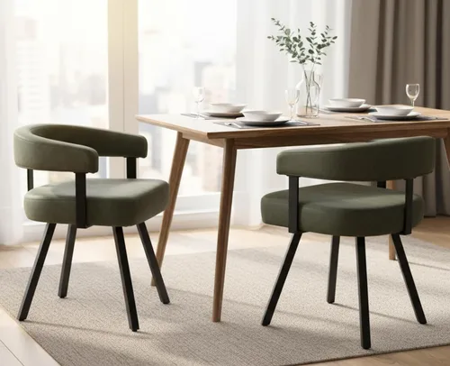 Shunzhi Juego de 2 sillas de comedor modernas de cuero verde tapizadas, cómodas sillas de cocina, sillas auxiliares sin brazos con respaldo abierto