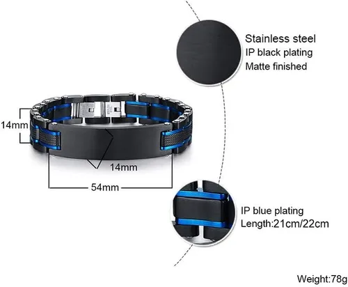 Miniatura 2 de MEALGUET Pulsera de identificación de alerta médica de acero inoxidable masculino de 2 tonos para hombre, grabado gratuito, negro, azul, para hombre