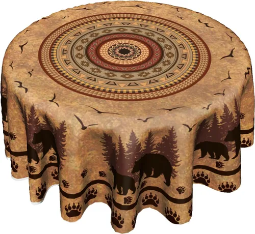 Miniatura 61 de Giwawa Mantel redondo azteca del suroeste de 60 pulgadas, diseño étnico tribal geométrico, estilo vintage, mantel circular bohemio y chic lavable
