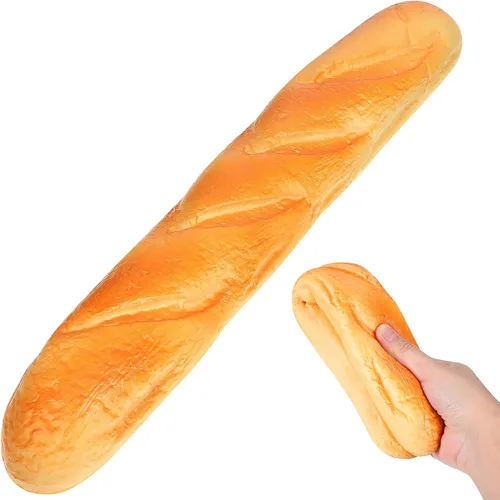 Baguette francesa realista, pan artificial grande de 13.7 pulgadas para exhibición, accesorio de comida falsa suave y exprimible para decoración del