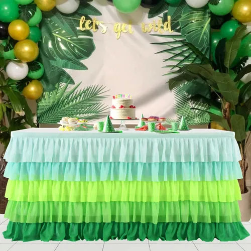 Mantel verde hierba, falda de mesa tutú hawaiana para mesa rectangular de 6 pies, fiesta tropical hawaiana, baby shower, fiesta de cumpleaños