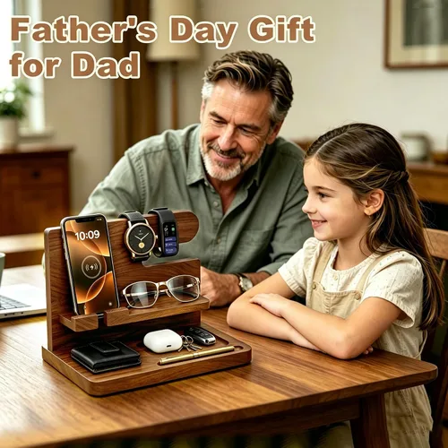 Miniatura 4 de Regalos de cumpleaños para hombres, regalos del día de San Valentín para hombres, regalo para papá, estación de acoplamiento de teléfono de madera