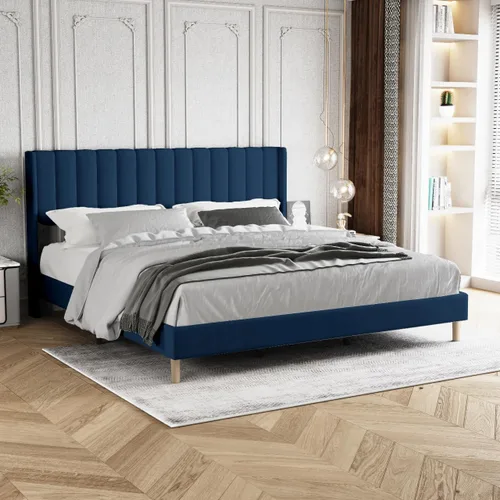 Miniatura 28 de Marco de Cama Tapizada de Plataforma Tamaño Full con Cabecero, Soporte de Listones de Madera Resistentes, No Necesita Somier, Montaje Fácil, Beige