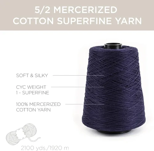 Miniatura 3 de Silk City Fibers, 5/2 Perle Mercerized Cotton Weaving Yarn, color azul marino oscuro