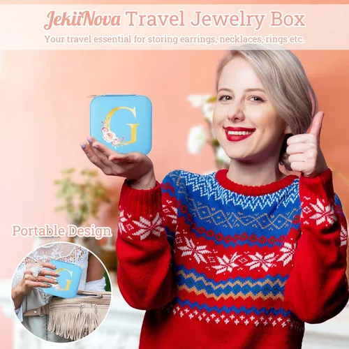 Miniatura 3 de Mini joyero de viaje con espejo para amigas y hermanas, artículos esenciales de viaje, joyero con inicial, organizador de joyas, regalos