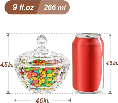 Miniatura 4 de ComSaf Plato de cristal para dulces con tapa, tarros pequeños de 9 onzas con tapa para escritorio de oficina, plato de dulces cubierto
