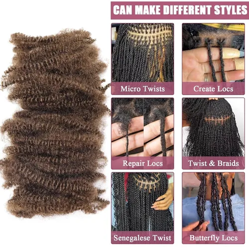 Miniatura 2 de HAPPY&CC Afro Kinkys - Extensiones de cabello humano a granel para extensiones de rastas de 10 pulgadas, 1.76 onzas, #4, color marrón degradado a