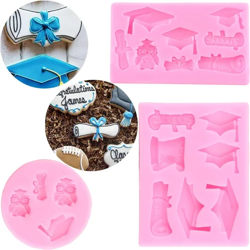 Miniatura 6 de ZiXiang Molde de silicona para graduación, tapa de doctorado, moldes de silicona para diploma, molde de fondant para graduados, moldes para dulces