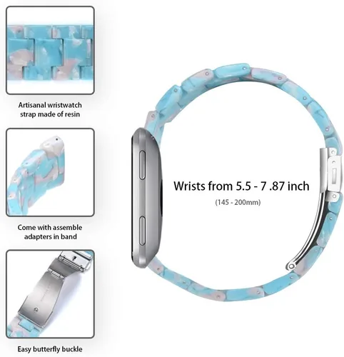 Miniatura 2 de Pulsera de resina compatible con Fitbit Versa 2/Versa Lite/Versa Band para mujer, correa de pulsera de repuesto de metal con hebilla de acero
