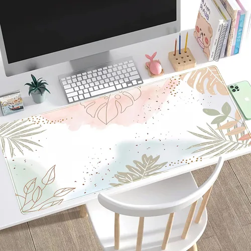 Miniatura 3 de Tapete para teclado bohemio con pintura pastel, tapete para mouse con plantas verdes matcha, accesorios abstractos, tapete de escritorio