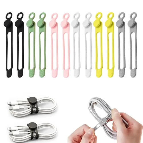 Miniatura 9 de Bridas para cables de datos, organizador de cables de silicona reutilizable, cable elástico multiusos para agrupar auriculares, cargador