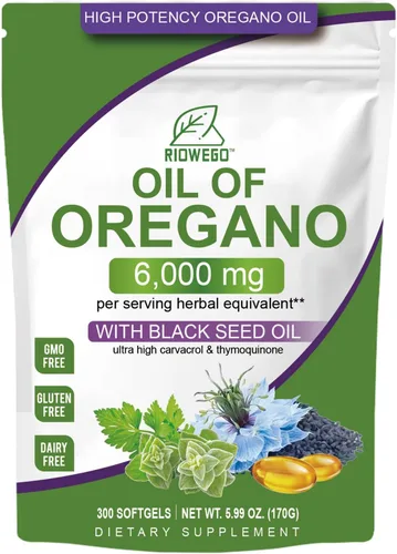Miniatura 9 de Cápsulas blandas de aceite de orégano con aceite de semilla negra, cápsulas de aceite de orégano de alta potencia de 6000 mg para apoyo
