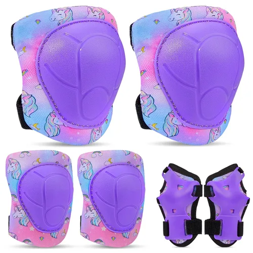 Miniatura 9 de FIODAY Rodilleras para niños, conjunto de equipo de protección ajustables para niños, rodilleras y coderas con protector de muñeca para niñas