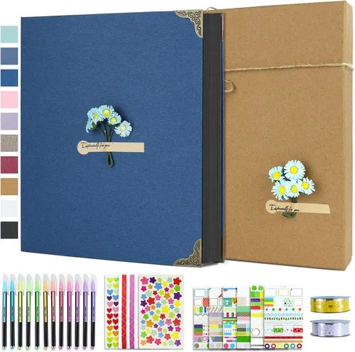 Miniatura 23 de Vienrose Kit de álbum de fotos de bricolaje con bolígrafos, cintas y calcomanías, 60 páginas, tapa dura de 8.5 x 11 pulgadas, 3 anillos, papel negro