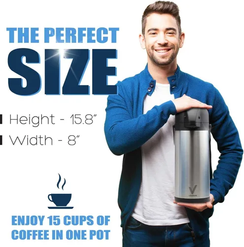 Miniatura 6 de Oferta de un día. Despachador de bebidas térmico, de 102 onzas. Vondior Termo de acero inoxidable para agua fría o caliente, con bomba. Cafetera 1