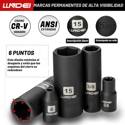 Miniatura 5 de LLNDEI Juego de llaves de impacto de trinquete de 1/4 pulgada de 83 piezas, llave de trinquete de 72T, juego de herramientas mecánicas CR-V