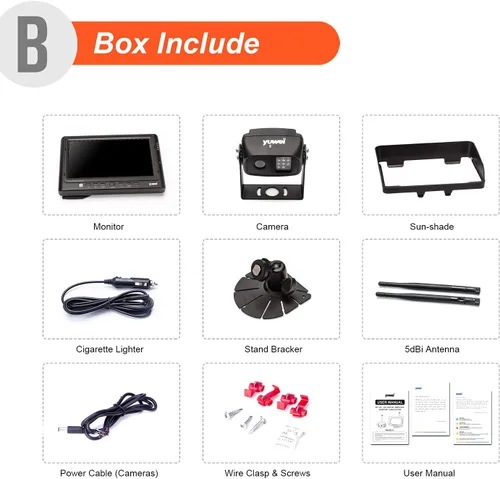 Miniatura 7 de Yuwei Kit de sistema de cámara de respaldo inalámbrica digital, AHD1080P, cámara de visión trasera inalámbrica y monitor de marcha atrás inalámbrico