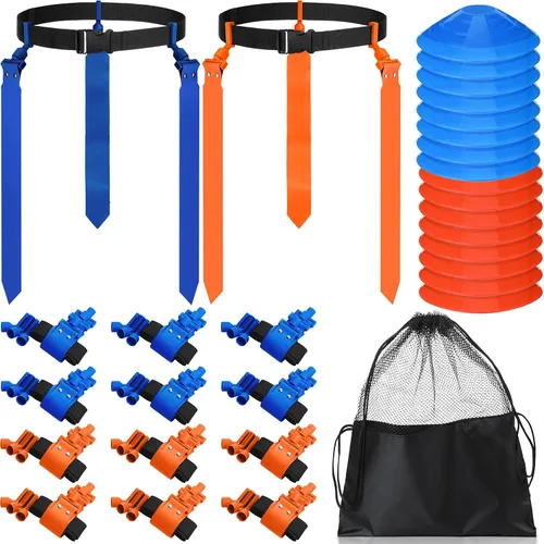 Miniatura 6 de Wettarn Cinturones de fútbol con bandera, ajustable, con bolsa de conos, para jóvenes, adultos, niños, equipo de entrenamiento de equipo deportivo