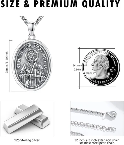 Miniatura 271 de Collar de plata de ley 925 con medalla de San Patrón, colgante de protección católica, amuleto, joyería religiosa para hombres y mujeres