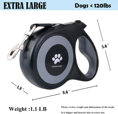 Miniatura 2 de Correa retráctil de 16 pies para perros extra grandes de hasta 130 libras, cinta de nailon sin enredos, color negro Dan24 XL