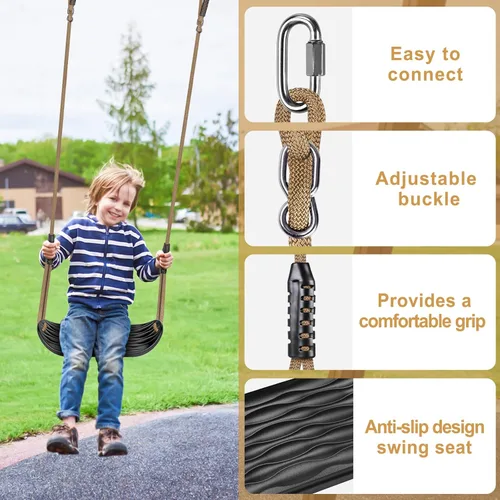Miniatura 3 de Dolibest Asiento de columpio antideslizante, asientos de plástico para niños con diseño en forma de U y agarre de goma suave, cuerda ajustable