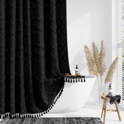 Miniatura 17 de Dynamene Cortina de ducha de tela de 36 x 72 pulgadas, diseño bohemio, geométrico, a rayas, para baño, juego de cortina de ducha estrecha gruesa