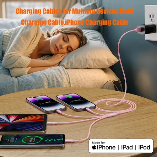 Miniatura 3 de Cable de carga múltiple de 4 pies, paquete de 2 cables de carga Doub Tyep-C 4 en 1, de nailon trenzado, cargador Lightning para iPhone, cable